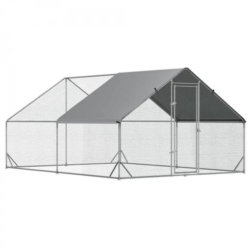 Gallinero para Exterior Jaula para Gallinas de Acero Galvanizado con Cubierta de PE y Cerradura 3x4x2 m Plata [9]
