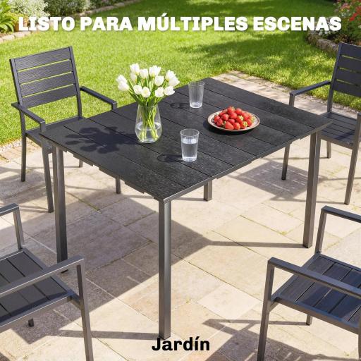 Mesa de Comedor de Jardín para 6 Personas con Superficie de HDPE Estructura Metálica para Patio 120x90x74 cm Negro [6]
