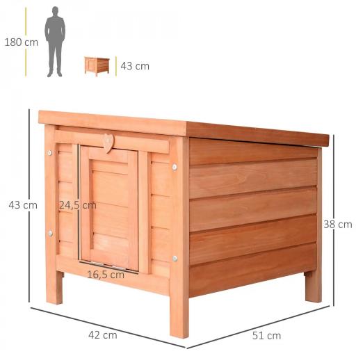 Conejera de Madera Exterior Jaula Caseta para Roedores Mascotas Pequeñas con Techo Asfáltico Se Puede Abrir y Rampa Antideslizante 42x51x43 cm Natural [2]