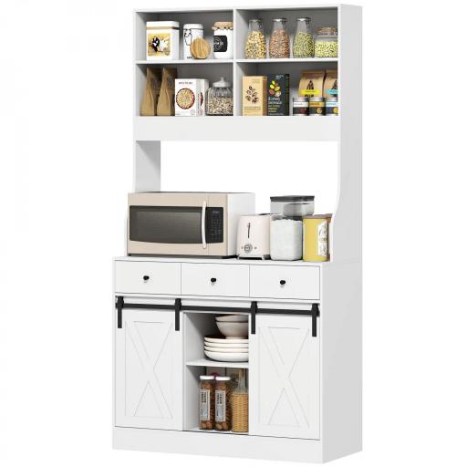 Alacena de Cocina con 2 Puertas Corredizas 3 Cajones Encimera para Microondas y Estantes Ajustables Blanco 93,5x40x180cm [8]