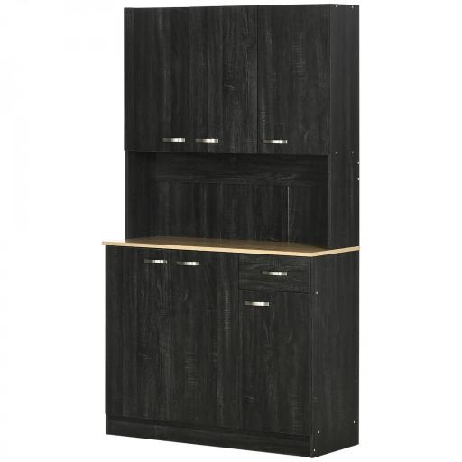 Alacena de Cocina con 1 Cajón 6 Puertas y Estantes Ajustable Estilo Moderno 101x39x180 cm Negro [11]
