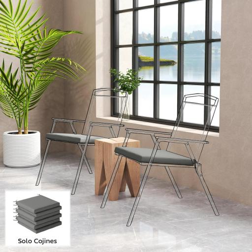 Juego de Cojines para Sillas de Comedor 46x42x7 cm 6 Piezas con Funda Lavable y Lazos Impermeable Anti-UV Gris Oscuro [0]