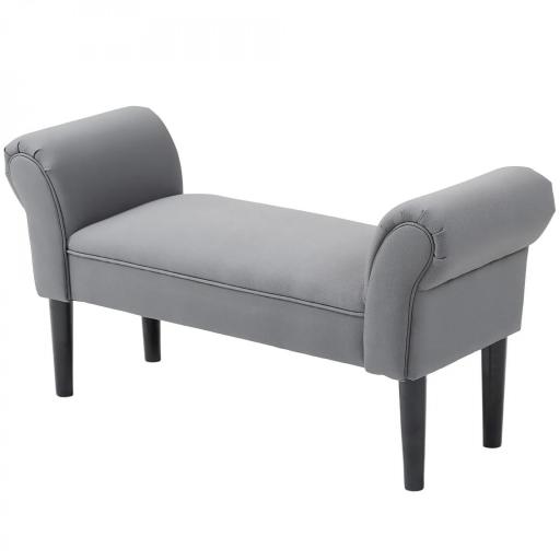 Banco Pie de Cama Tapizado en Lino Sintético con Patas de Madera Reposabrazos y Asiento Acolchado Gris Oscuro [9]
