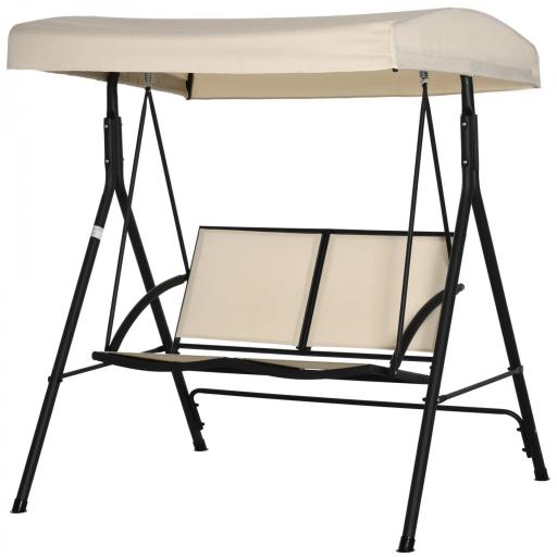 Columpio de Jardín Exterior de 2 Plazas Techo Ajustable y Marco de Acero Asientos de Textilene 140x118x162 cm Beige [9]