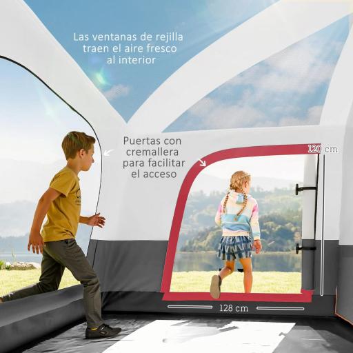 Tienda de Campaña Familiar 5 Personas con 2 Habitaciones Zona de Estar y Protección Impermeable 430x305 cm Rojo [4]