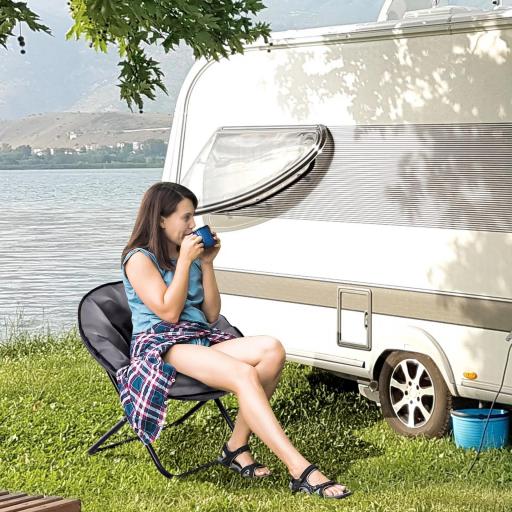 Silla de Platillo Plegable Silla de Luna con Asiento de Tela Oxford y Patas de Metal Carga 120 kg 80x80x75 cm Gris