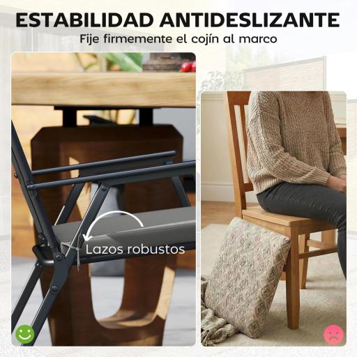Juego de Cojines para Sillas de Comedor 46x42x7 cm 6 Piezas con Funda Lavable y Lazos Impermeable Anti-UV Gris Oscuro [6]