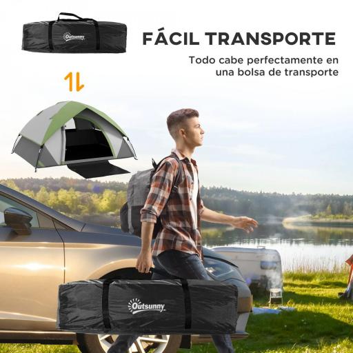 Tienda de Campaña Plegable para 2 Personas con Ventana y Bolsa Impermeable 3000 mm 210x150x110 cm Gris y Verde [3]