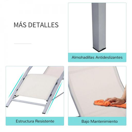 Set de 2 Tumbonas Jardín Exterior con Mesa Auxiliar de Vidrio Templado Tumbonas con Respaldo Reposabrazos para Patio Piscina Terraza Exterior Beige [3]