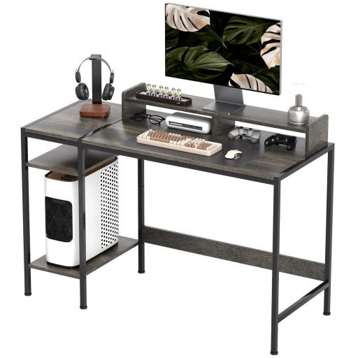 Mesa de Escritorio con Estantes Laterales Soporte para Monitor Ajustable y Estructura Móvil 120x48x85,5 cm Gris Carbón [8]