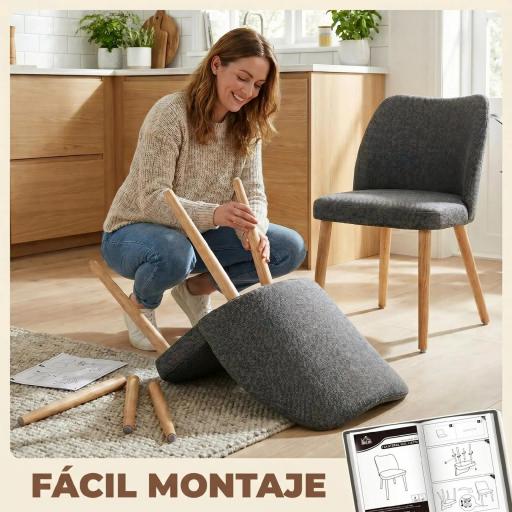 Pack de 2 Sillas de Cocina Nórdicas Tapizadas de Lino Respaldo Curvo Asiento Acolchado Patas de Madera Gris Claro [3]