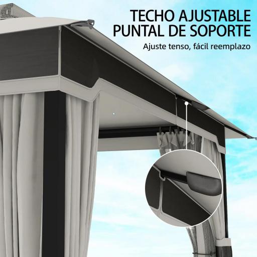 Carpa para Jardín con Techo Doble Cenador con 4 Paredes y Mosquitera para Exterior Terraza 360x300x279 cm Gris Claro [7]