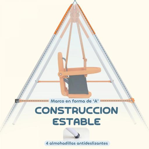 Columpio para Bebés Columpio Jardín Exterior de Acero con Respaldo Cinturón de Seguridad Carga 25 kg Naranja [4]