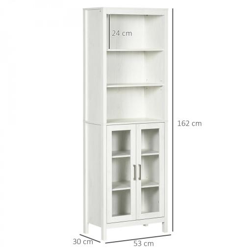 Columna de Baño con 2 Puertas de Vidrio y 3 Estantes Mueble Auxiliar de Estilo Moderno 53x30x162 cm Blanco [1]