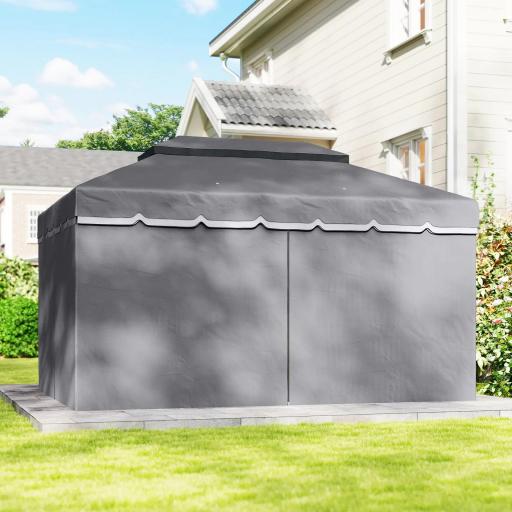 Cenador de Jardín 4x3m Pabellón de Jardín Gazebo con Doble Techo 4 Cortinas y Mosquitera Marco de Aluminio UPF50+ Gris [7]