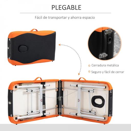 Camilla Masaje Plegable, Camilla Estética Profesional de Aluminio con Altura Ajustable, 3 Zonas, Reposacabezas, Reposabrazos, para Tatuaje, Fisioterapia, Negro y Naranja [4]