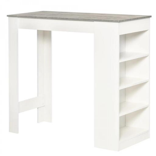 Mesa de Bar Mesa Alta Tipo Bistró de Cocina con Estantería de 4 Niveles Estilo Moderno 115x50x102,7 cm Blanco y Gris [3]