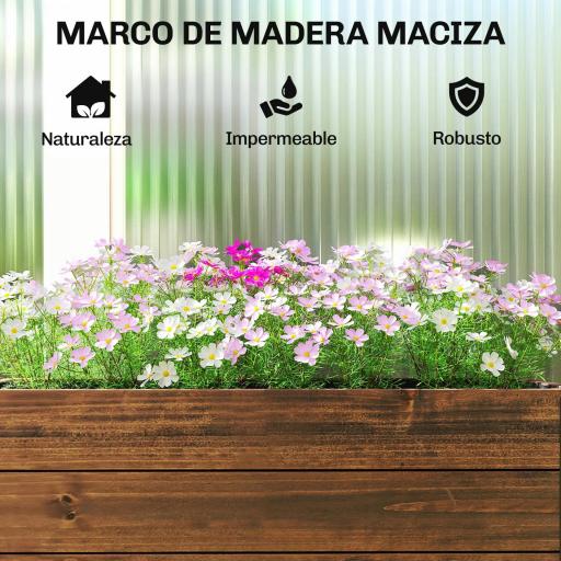Jardinera Exterior de Madera con Ruedas con Orificio de Drenaje y Tela no Tejida Macetero 60x30x41 cm Marrón Oscuro [6]