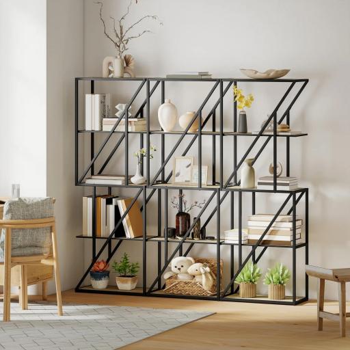 Librería de 5 Niveles Estantería para Libros Industrial con Estantes Abiertos y Marco de Acero 60x30x165 cm Roble [7]