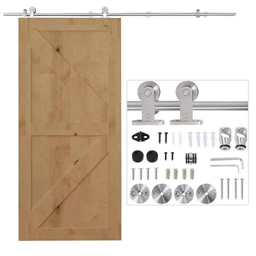 Kit de Herrajes de Acero Inoxidable para Instalación de Puerta Corredera de Madera Ø2,5x200 cm Plata [8]