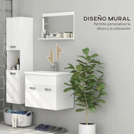 Conjunto de Muebles de Baño de Pared 3 Piezas Incluye Espejo Armario con Lavabo Cerámico y Columna de Baño Blanco [2]