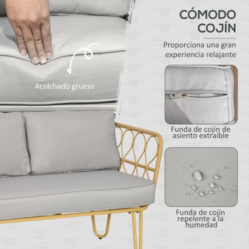 Conjunto de Jardín de Ratán Sintético con Sofá Doble 2 Sillones y Mesa de Centro con Encimera de Cristal y Cojines [2]