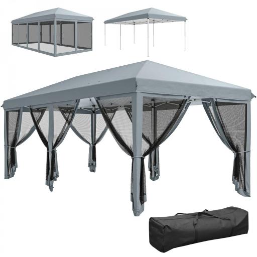 Carpa Plegable Pop-Up Gazebo 6x3 m con 6 Paredes Laterales de Malla Anti-UV y Bolsa de Transporte Gris [8]