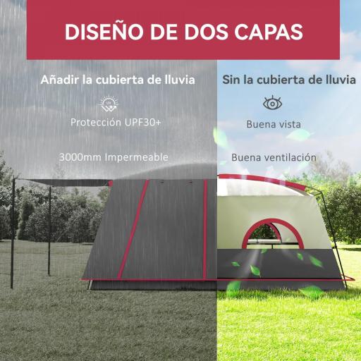 Tienda de Campaña Familiar 5 Personas con 2 Habitaciones Zona de Estar y Protección Impermeable 430x305 cm Rojo [2]