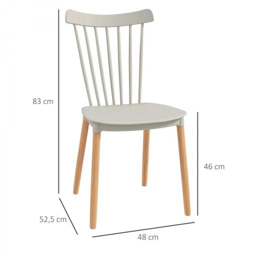 Juego de 4 Sillas de Comedor Estilo Nórdico con Respaldo de Polipropileno y Patas de Madera 48x52,5x83 cm Gris [7]