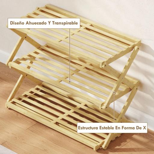 Zapatero Estrecho de Bambú Zapatero Vertical Plegable de 3 Niveles Sin Instalación Natural [6]