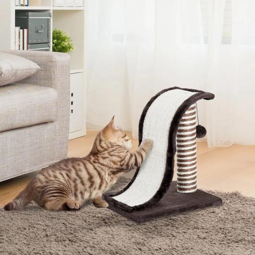 Árbol Rascador para Gatos tipo Centro de Juegos con Poste de Sisal Natural y Pelota para Jugar y Arañar 35x30x39cm Color Marrón