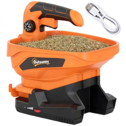 Esparcidor Portátil 3,3 L 8 Niveles de Flujo Ancho Dispersión Ajustable Puerto USB para Césped Sal hasta 800 m² Naranja [9]