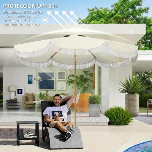 Sombrilla Boho de Ø2,7 m para Exterior con Protección UV30+ Manivela Manual y Techo Doble con Borlas Beige [6]