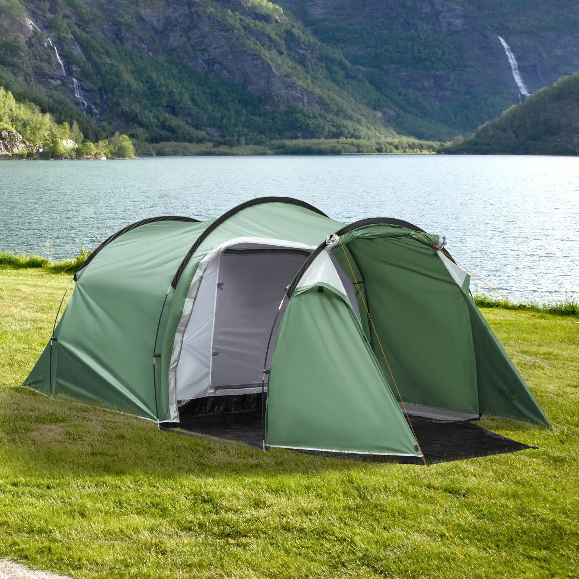 Tienda de Campaña Familiar 2-3 Personas Plegable Impermeable a Prueba de UV 20+ con Vestíbulo 426x206x154 cm Verde