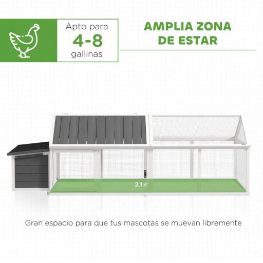 Gallinero para Exterior de Madera 240x112,5x76 cm con Techo Abatible Corral Puertas con Cerradura y Nido Blanco y Gris [2]