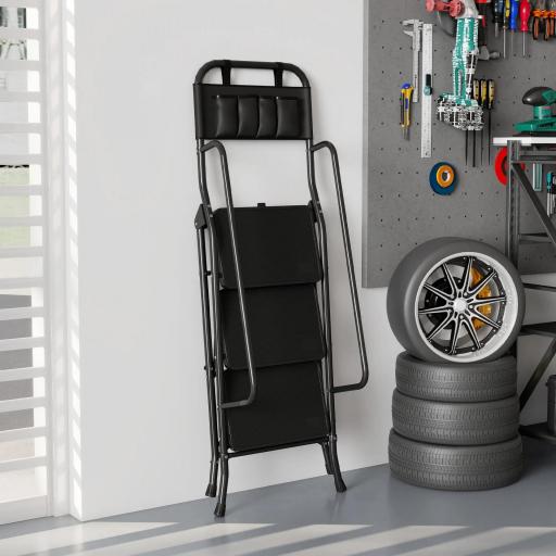 Escalera Plegable de 3 Peldaños con Bolsa de Herramientas Escalera de Tijera con Peldaños Anchos Antideslizantes Negro [7]