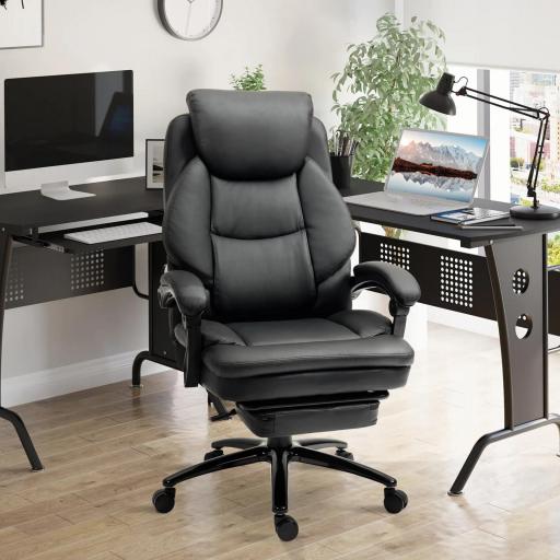  Silla de Oficina Ergonómica Silla de Escritorio Ajustable en Altura con Respaldo Inclinable hasta 130° Función Basculante y Resposapiés Retráctil Acero 65,5x79x112-118 cm Negro