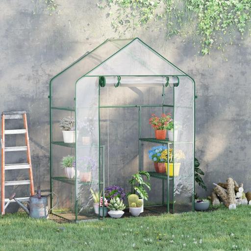 Invernadero de Jardín con 4 Estantes 1 Puerta con Cremallera para Cultivo de Plantas Flores 142x73x195 cm Verde