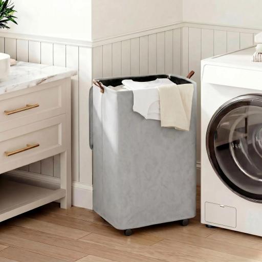 Cesto de Ropa Sucia con Tapa y Ruedas 50L Cesta de Ropa Sucia Plegable con Bolsa con Cordón Extraíble 40x30x65 cm Gris [8]