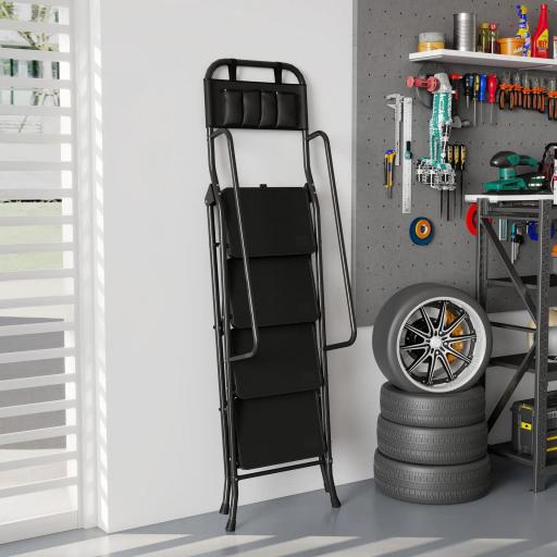 Escalera Plegable de 4 Peldaños con Bolsa de Herramientas Escalera de Tijera con Peldaños Anchos Antideslizantes Negro [2]