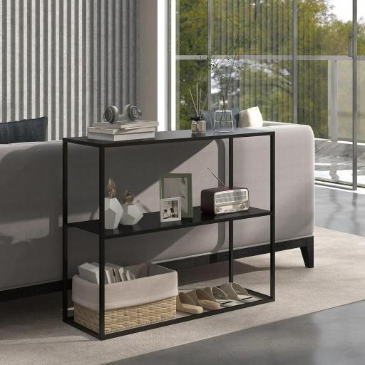 Mesa Consola de Estilo Industrial Mueble de Recibidor Elegante para Pasillo Carga 20 kg 90x30x75cm Negro [4]