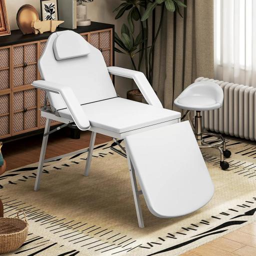 Camilla Masaje Plegable Portátil de 3 Zonas con Respaldo Ajustable Reposacabezas Reposabrazos 182x82x68 cm Blanco