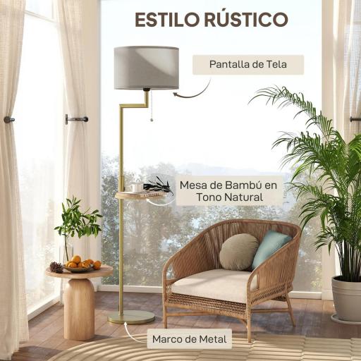Lámpara de Pie Moderna con Estante Pantalla de Lino Interruptor de Cadena y Puerto USB Ø40x170 cm para Salón Dorado [6]