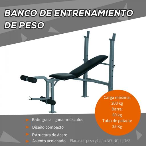 Banco de Musculación Banco de Pesas Maquina de Fitness Entrenar Musculos 165x68x114cm con Respaldo Regulable Espuma [2]