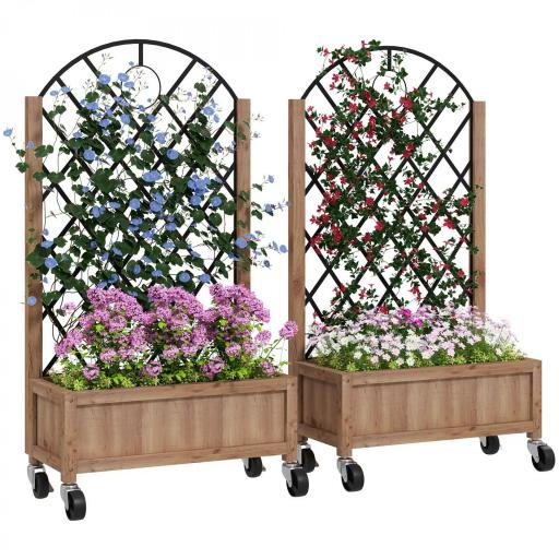  2 Jardineras de Madera Elevadas con Enrejado Metálico para Plantas Trepadoras y Flores 52x25x97 cm Marrón y Negro [8]