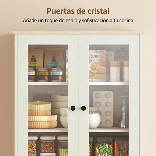 Mueble Auxiliar de Cocina con 2 Puertas de Acrílico Cajón Grande Estantes Ajustables 76x40x182,5 cm Crema [4]