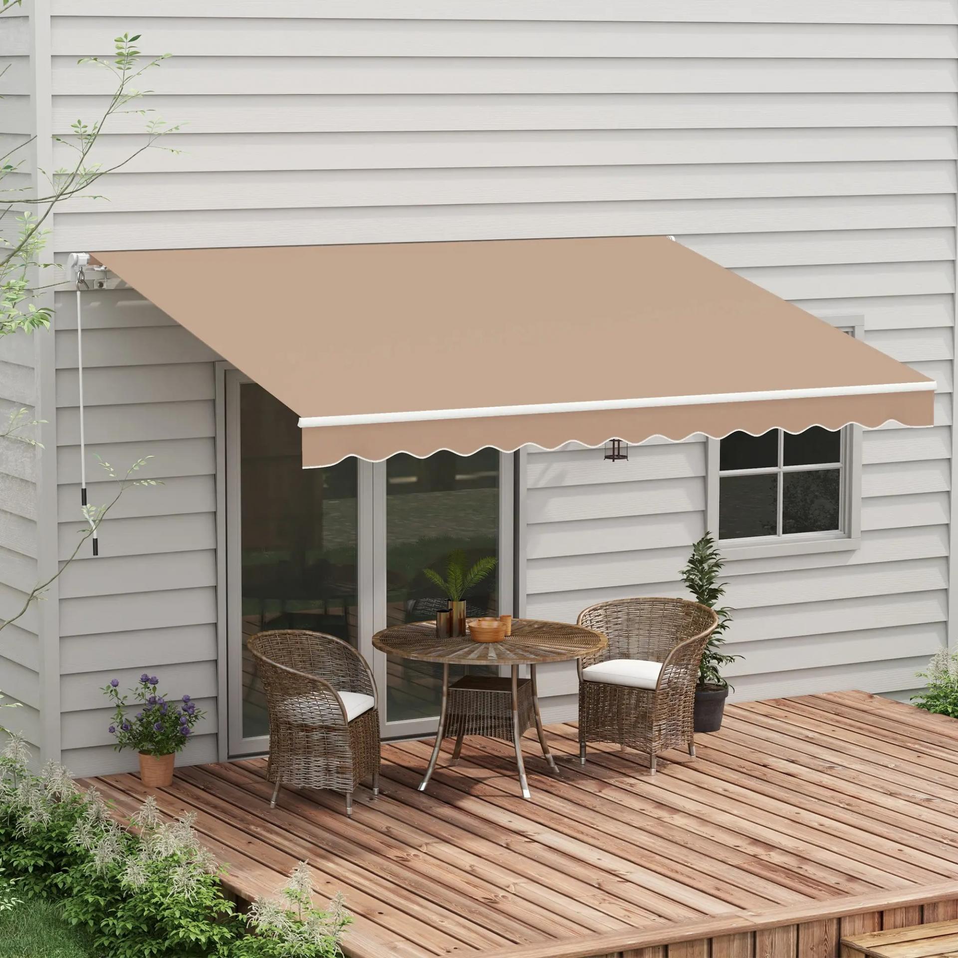 Toldo para Balcón 350x250 cm con Manivela de Metal Impermeable y Anti-UV para Jardín Terraza Ventanas Marrón