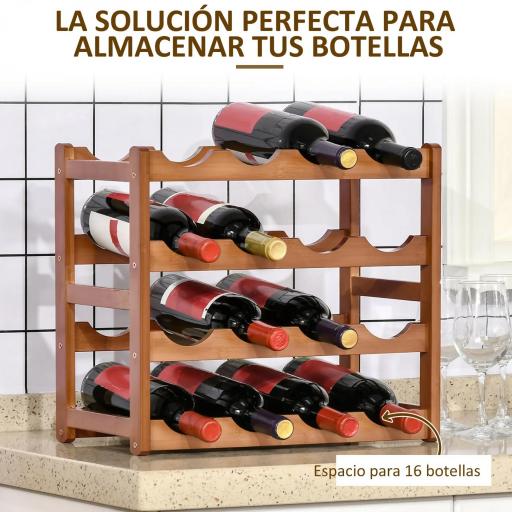 Botellero de Madera Bambú de 4 Niveles para 16 Botellas de Vino Carga Máxima 75 kg 43x23,5x38 cm Marrón [6]