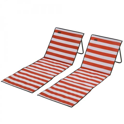 Conjunto de 2 Esterillas de Playa Plegable con Respaldo Reclinable y Bolsa de Transporte 142x51x40 cm Rojo y Blanco [5]
