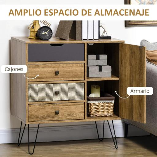 Cómoda con 4 Cajones Estilo Boho Cajonera de Madera con Patas de Metal para Salón Dormitorio 79x39x86 cm Marrón [2]